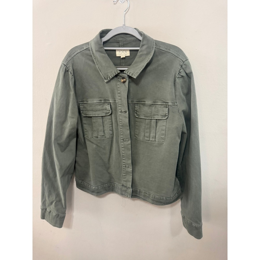 Thread & Supply T X S Olive Green Utility Jacket Womens XL Puff Shoulder Cropped